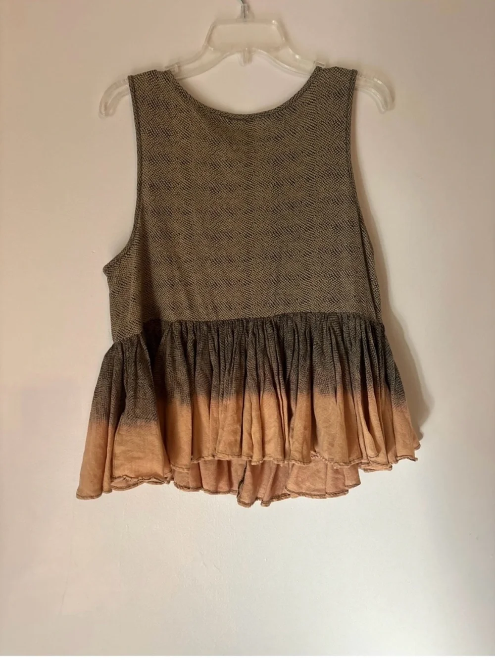 Anthropologie Embroidered Ombre Peplum Tank Top in Brown and Cream - Picture 6 of 6